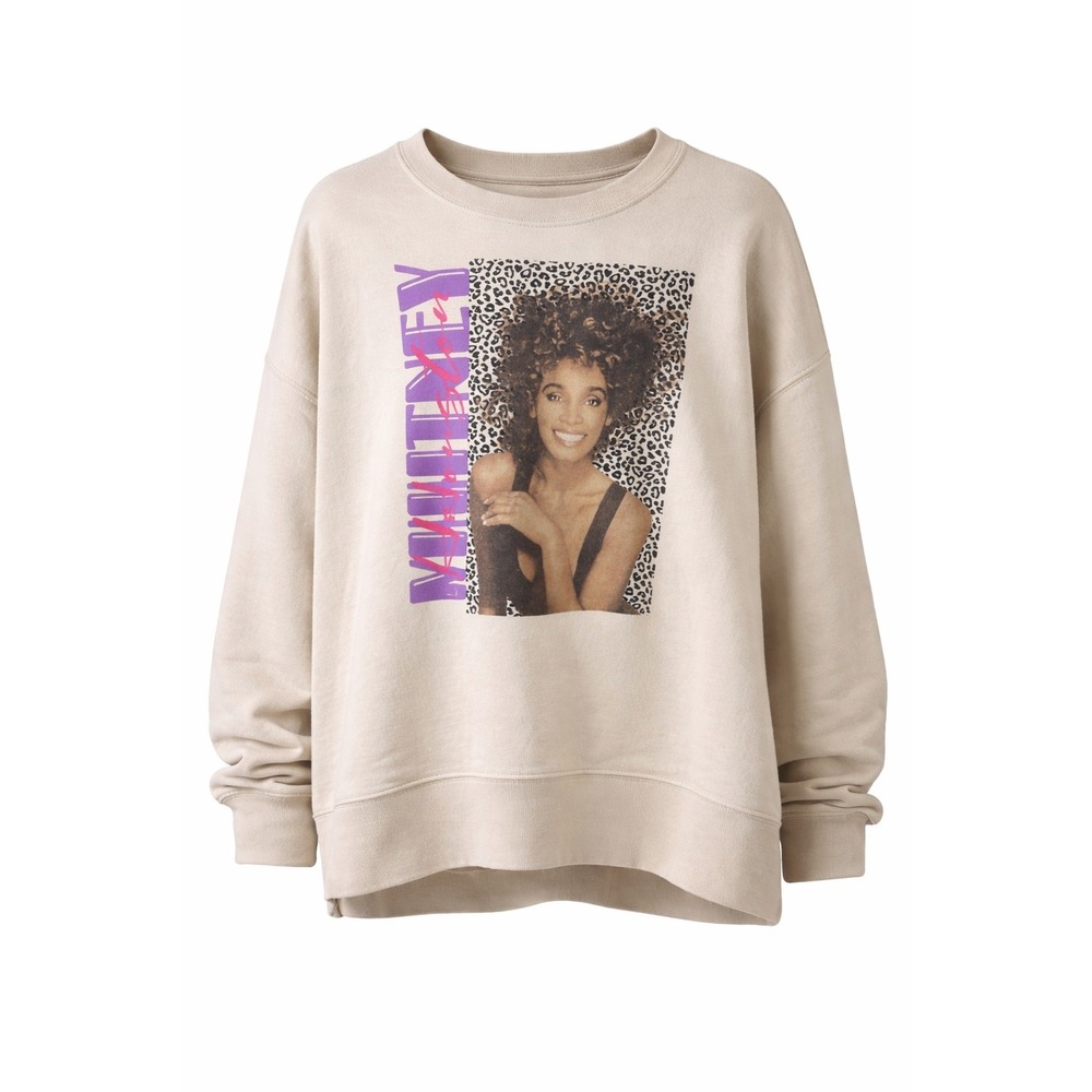Whitney Houston Sweatshirt XL Graphic Crewneck Oversized Beige